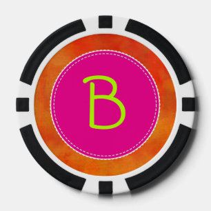 Personalized Pink Circle Orange Background Poker Chips