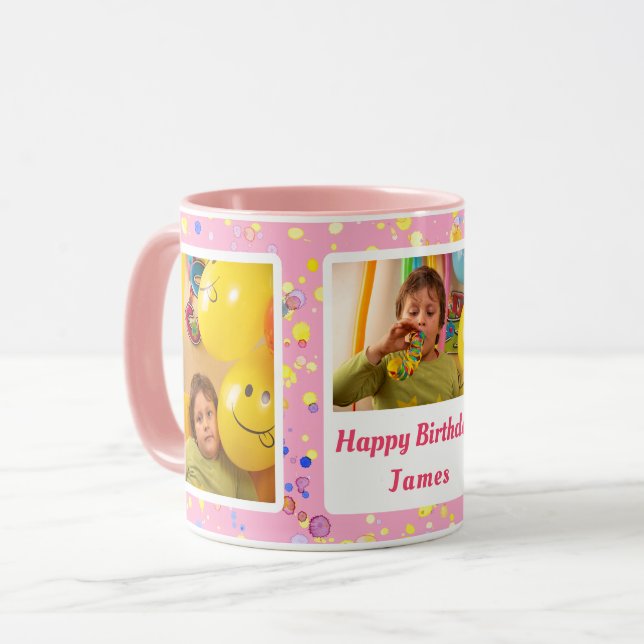 Personalized Pink Confetti Birthday Custom Photos Mug (Front Left)