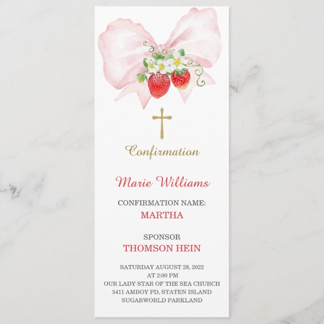 Personalized Pink Confirmation Prayer Card (Front)