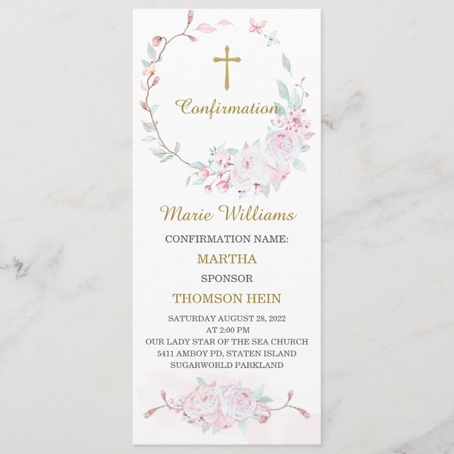 Personalized Pink Confirmation Prayer Card (Front)