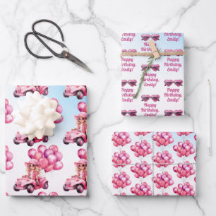 Personalized Pink Convertible Birthday Wrapping Paper Sheet
