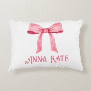 Personalized Pink Coquette Bow Accent Pillow