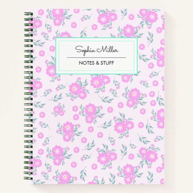 Personalized Pink Coquette Floral Spiral Notebook (Front)