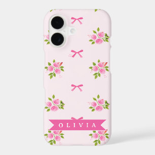 Personalized Pink Coquette Girly Bow Floral Name