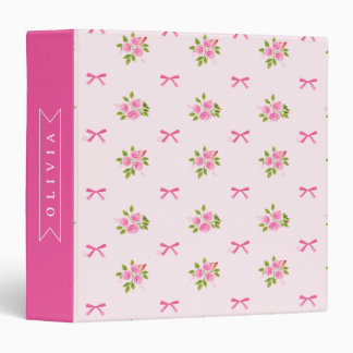 Personalized Pink Coquette Girly Bow Floral Name Binder