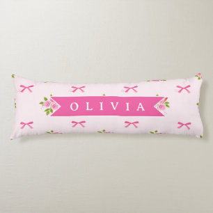 Personalized Pink Coquette Girly Bow Floral Name Body Pillow