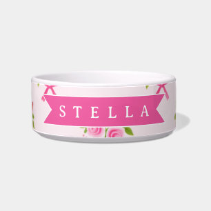 Personalized Pink Coquette Girly Bow Floral Name Bowl