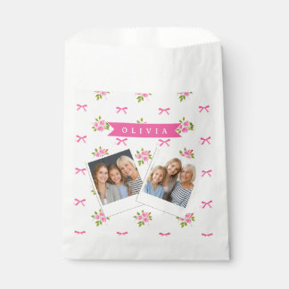 Personalized Pink Coquette Girly Bow Floral Name Favour Bag