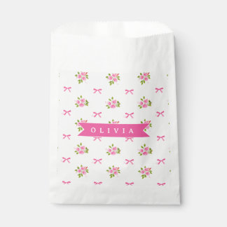 Personalized Pink Coquette Girly Bow Floral Name Favour Bag