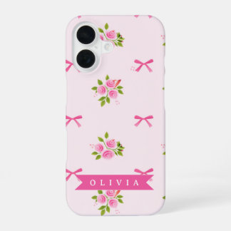 Personalized Pink Coquette Girly Bow Floral Name iPhone 16 Case