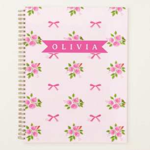 Personalized Pink Coquette Girly Bow Floral Name Planner