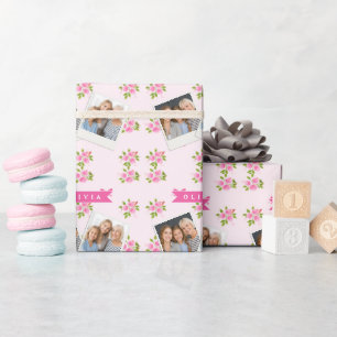 Personalized Pink Coquette Girly Bow Floral Name Wrapping Paper