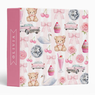 Personalized Pink Coquette Retro Cute Teddy Bear Binder