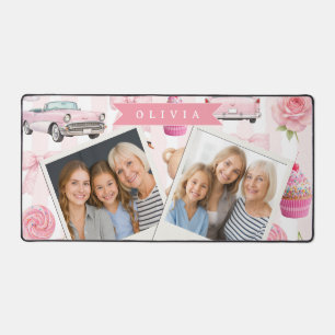 Personalized Pink Coquette Retro Cute Teddy Bear  Desk Mat