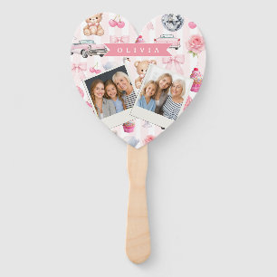 Personalized Pink Coquette Retro Cute Teddy Bear  Hand Fan