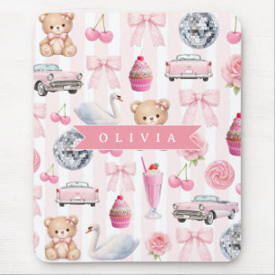Personalized Pink Coquette Retro Cute Teddy Bear  Mouse Pad