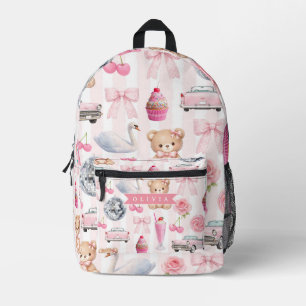 Personalized Pink Coquette Retro Cute Teddy Bear  Printed Backpack