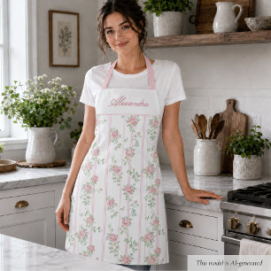 Personalized Pink Coquette Rose Floral Apron