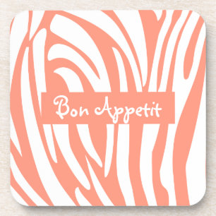 Personalized Pink Coral Striped Zebra Pattern Coaster