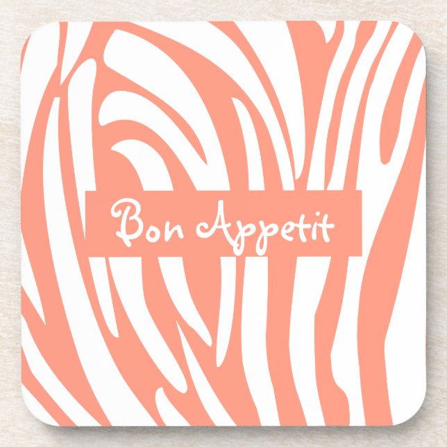 Personalized Pink Coral Striped Zebra Pattern Coaster (Front)