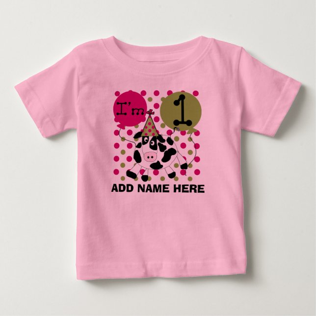 Personalized Pink Cow 1st Birthday Tshirt (Front)