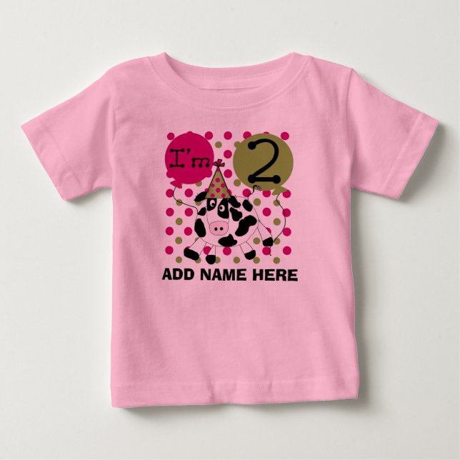Personalized Pink Cow 2nd Birthday Tshirt (Front)