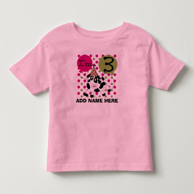 Personalized Pink Cow 3rd Birthday Tshirt (Front)