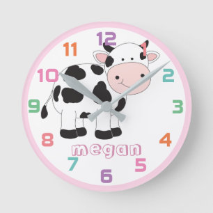 Personalized Pink Cow Colourful Kids Wall Clock