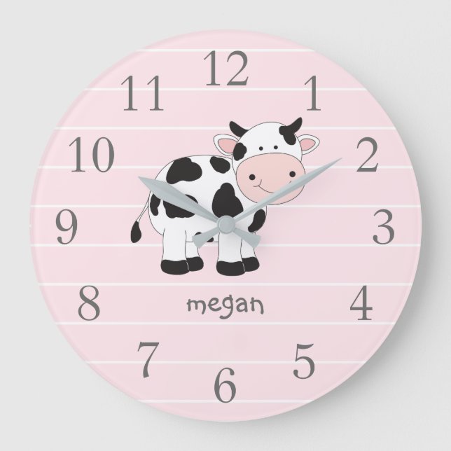 Personalized Pink Cow Nursery Wall Clock (Front)