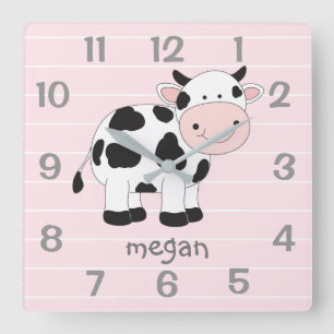 Personalized Pink Cow Nursery Wall Clock