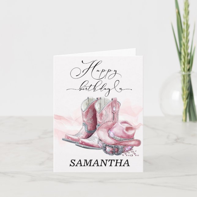 Personalized Pink Cowgirl birthday card  (Front)