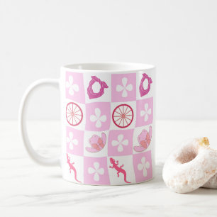 Personalized Pink Cowgirl Checkered with Flower Coffee Mug