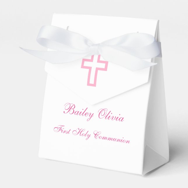 Personalized Pink Cross Tent Favour Boxes (Front Side)