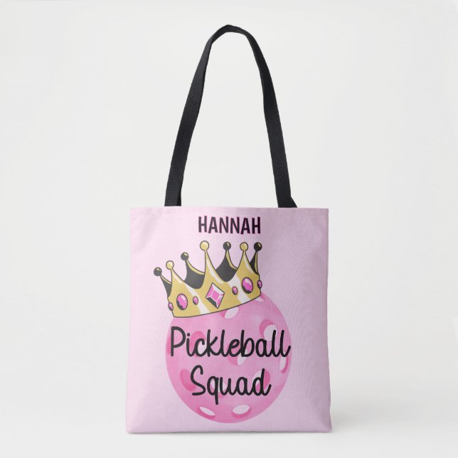 Personalized Pink Crown Pickleball Squad Tote Bag (Front)