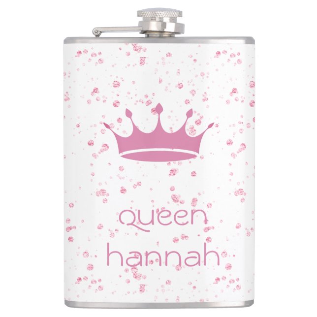 Personalized Pink Crown Queen  Hip Flask (Front)