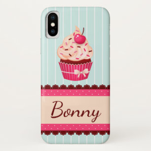 Personalized Pink Cupcake Mint Blue Background iPhone X Case