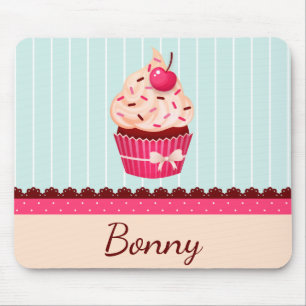 Personalized Pink Cupcake Mint Blue Background Mouse Pad