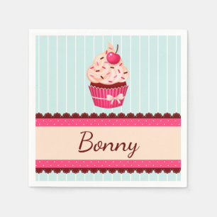 Personalized Pink Cupcake Mint Blue Background Napkin