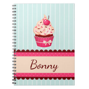 Personalized Pink Cupcake Mint Blue Background Notebook