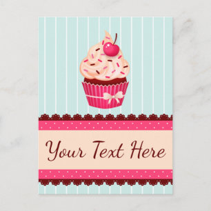 Personalized Pink Cupcake Mint Blue Background Postcard