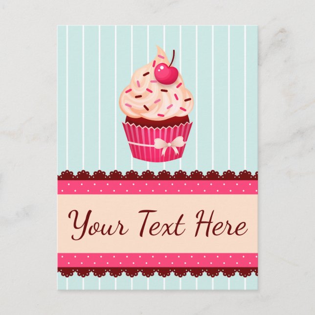 Personalized Pink Cupcake Mint Blue Background Postcard (Front)