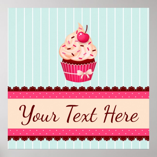 Personalized Pink Cupcake Mint Blue Background Poster (Front)