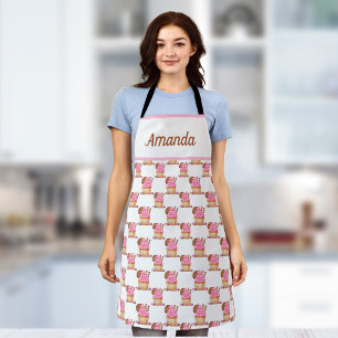 Personalized  Pink Cupcake With Chocolate Pattern Apron