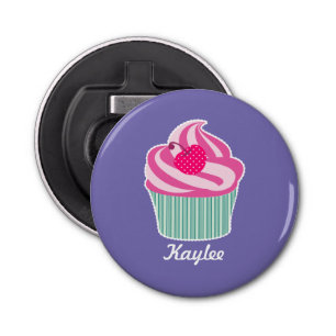Personalized Pink Cupcake WIth Polka Dot Cherry Bottle Opener