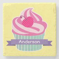 Personalized Pink Cupcake WIth Polka Dot Cherry