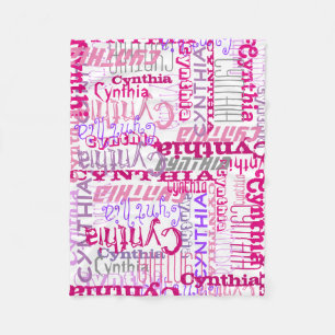 Personalized Pink Custom Name Collage Girl's Fleece Blanket