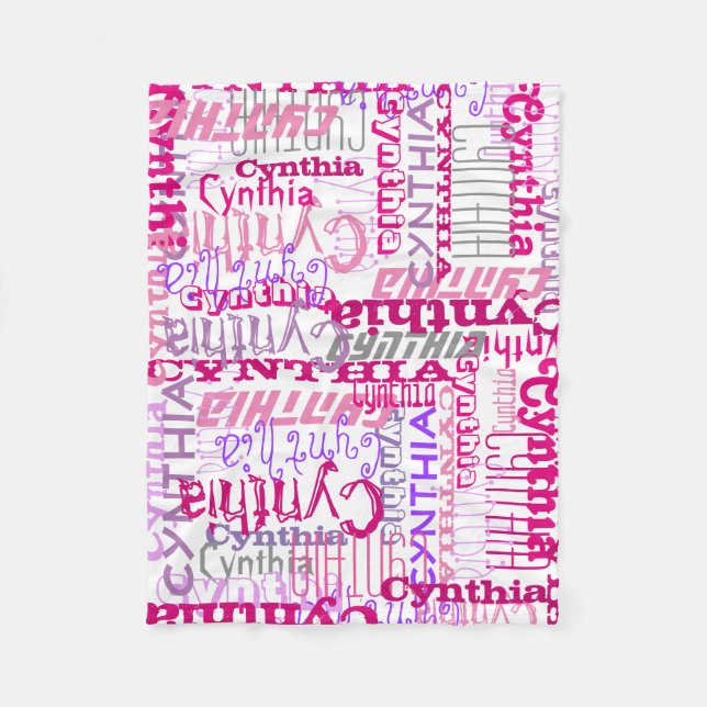 Personalized Pink Custom Name Collage Girl's Fleece Blanket (Front)