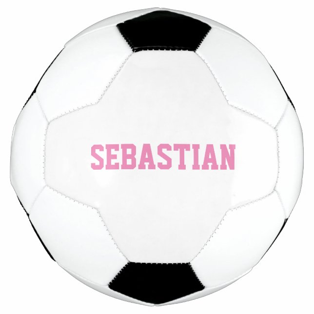 Personalized pink custom name sports team number soccer ball (Front)