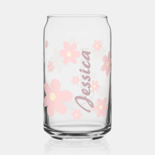 Personalized Pink Cute Daisy Drinkware Set Can Glass