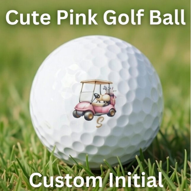 Personalized Pink Cute Golf Cart Initial Golf Ball (Creator Uploaded)